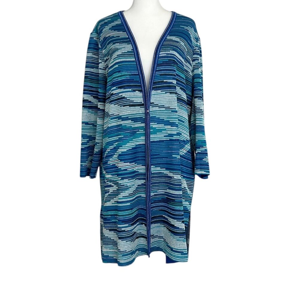 Ming Wang Long Striped 3/4 Sleeve Knit Sweater Cardigan (XL)
